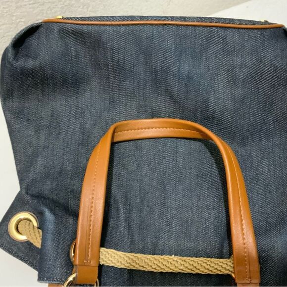 Michael Kors Marina Large Tie Navy Drawstring Bucket Canvas Leather Bag Rare - Picture 12 of 15